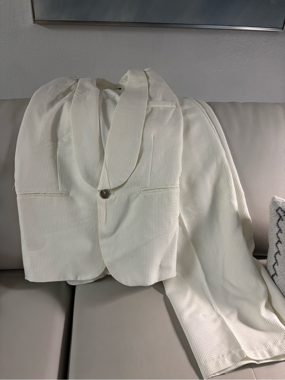 Classic White Men’s Textured Tux  - Elegant Formal Jacket and pants.